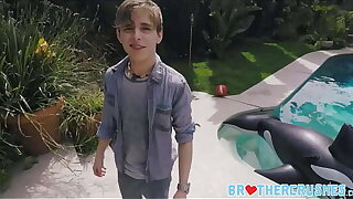 Young Twink Step Fellow-man Teaching Threesome With Two Older Jock Step Brothers By Pool